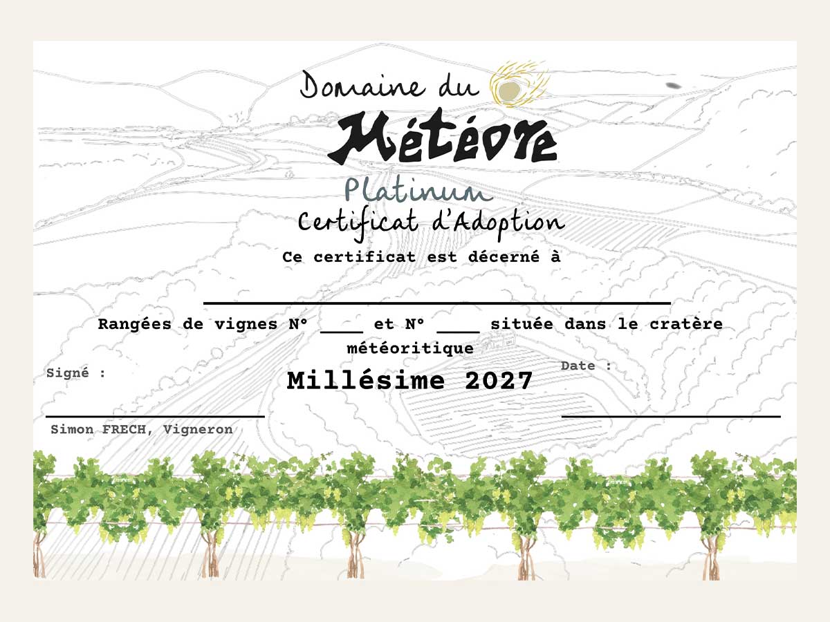 Certificat d'adoption du Domaine du Météore, millésime 2027